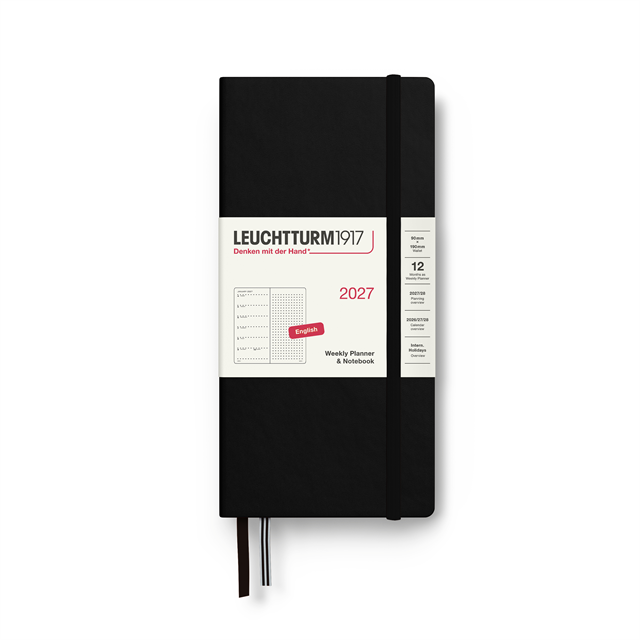 Leuchtturm1917 Planner 2027 - 12M Haftalık Planner & Notebook Noktalı Wallet B6 X A6 2027 İNgilizce Black 400264 - ÖnsiPariŞ