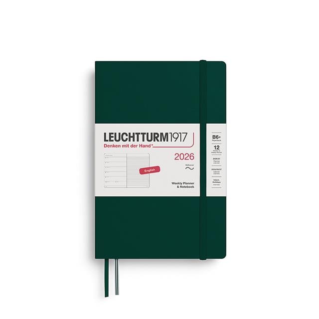 Leuchtturm 1917-Leuchtturm1917 çanta Boy (B6+) 12 Aylık Ajanda Ve Not Defteri (çizgili) 2026 Yumuşak Kapak, İngilizce, Forest Green372689-Özel Defterler-1-Milagron.com