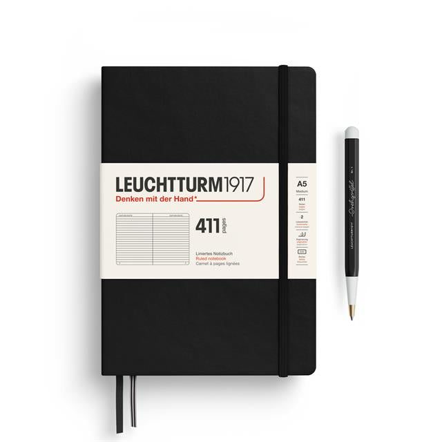 Leuchtturm 1917-Leuchtturm1917 Not Defteri Orta Boy (A5), Sert Kapak, 411 Numaralandırılmış Sayfa, çizgili, Black 372932-Çizgili-1-Milagron.com