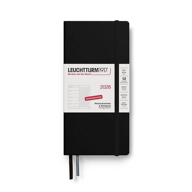 Leuchtturm 1917-Weekly Planner & Ajanda Defter Noktalı Wallet (B6+ X A6) 2026, Black, English 372877-Noktalı-1-Milagron.com