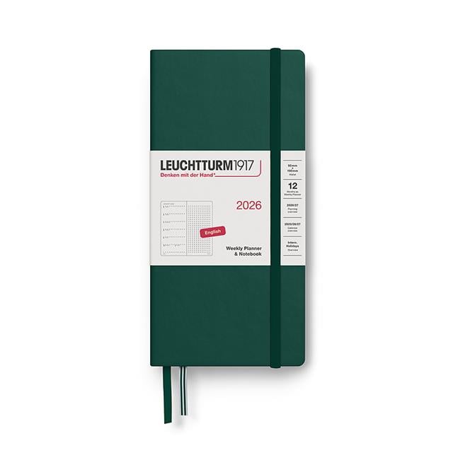 Leuchtturm 1917-Weekly Planner & Ajanda Defter Noktalı Wallet (B6+ X A6) 2026, Forest Green, English 372878-Noktalı-1-Milagron.com