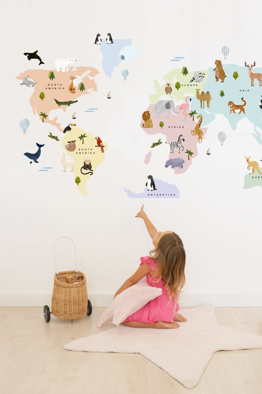 Lil'Gaea-Dünya Haritası & Hayvanlar Colorful Duvar Etiketi-Duvar Dekorları-2-Milagron.com