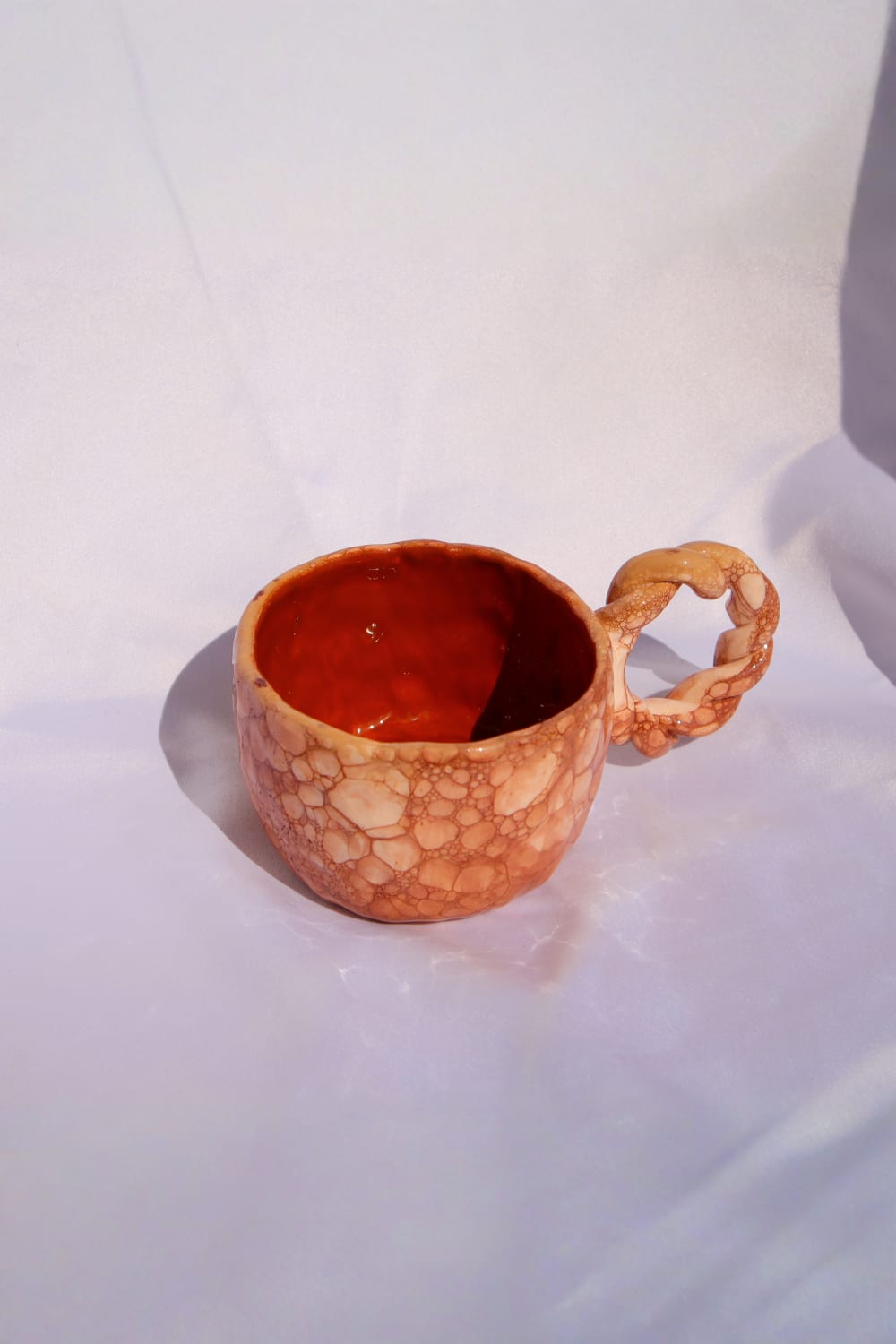 Lily & Loly Ceramics-Brown Bubble Kahverengi Bej Baloncuklu Kulplu El Yapımı Seramik Mug 200ml-Bardak-2-Milagron.com