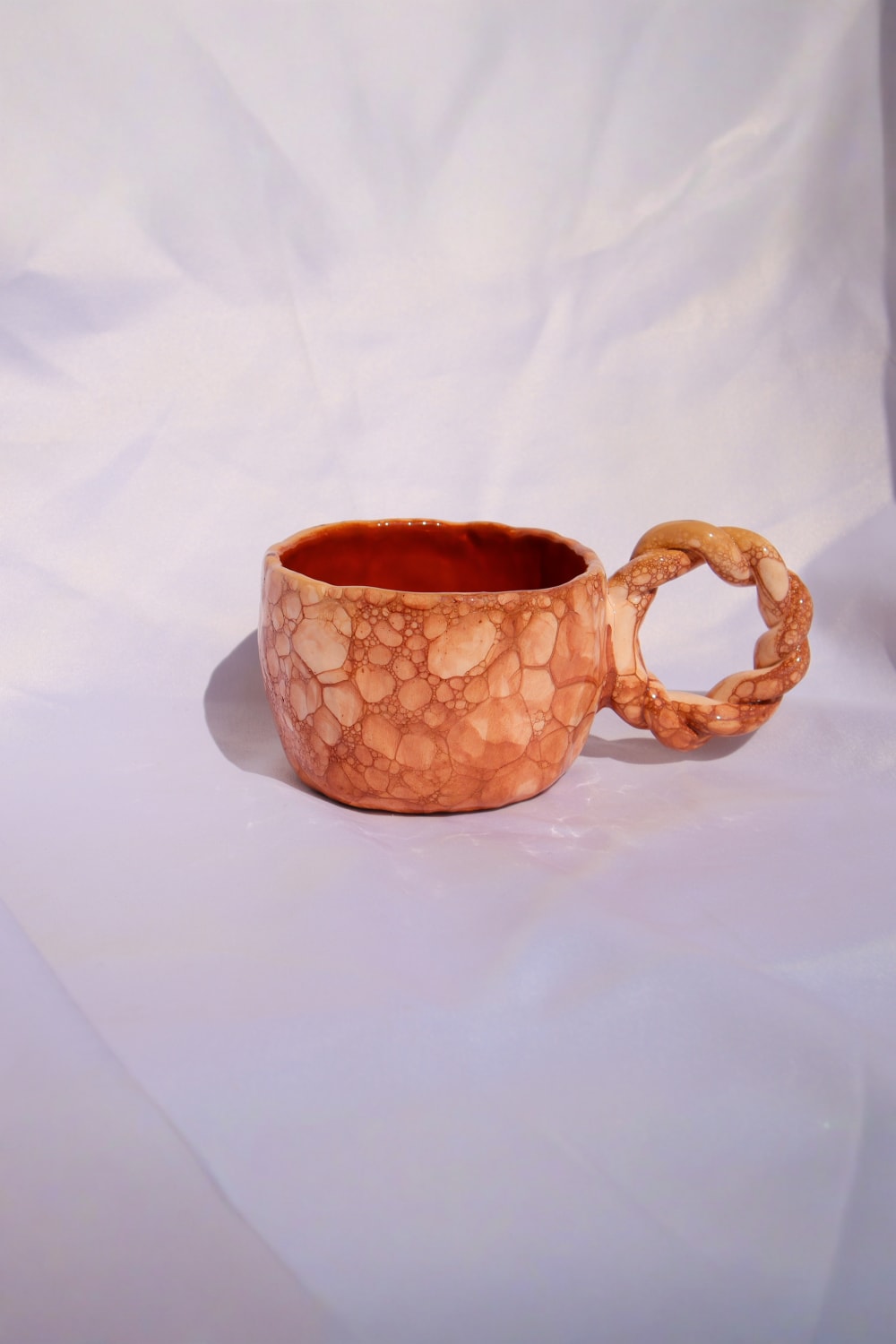 Lily & Loly Ceramics-Brown Bubble Kahverengi Bej Baloncuklu Kulplu El Yapımı Seramik Mug 200ml-Bardak-3-Milagron.com