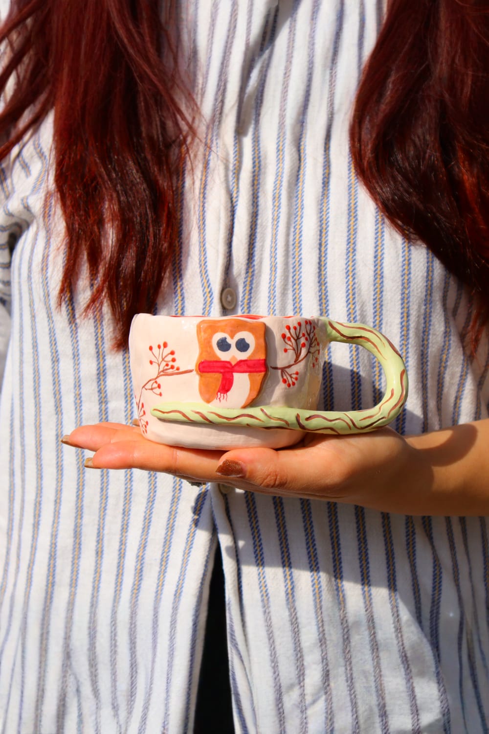 Lily & Loly Ceramics-Lily Serisi " Cute Owl" Baykuşlu Büyük Tek Kupa- Baykuş El Yapımı Seramik Mug 200ml-Bardak-7-Milagron.com