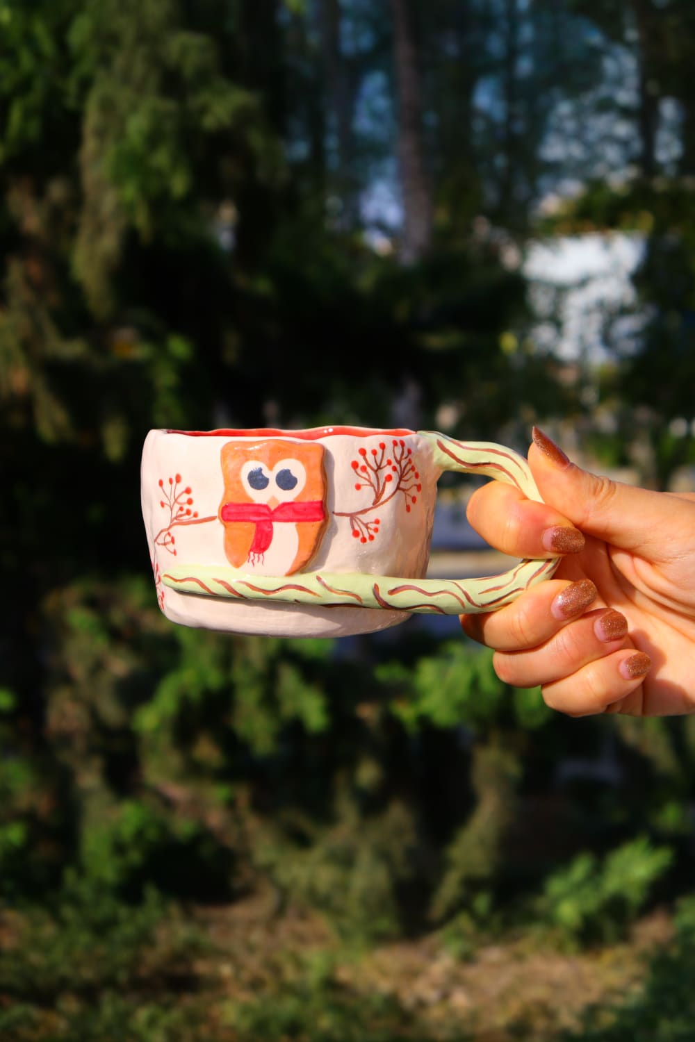 Lily & Loly Ceramics-Lily Serisi " Cute Owl" Baykuşlu Büyük Tek Kupa- Baykuş El Yapımı Seramik Mug 200ml-Bardak-8-Milagron.com