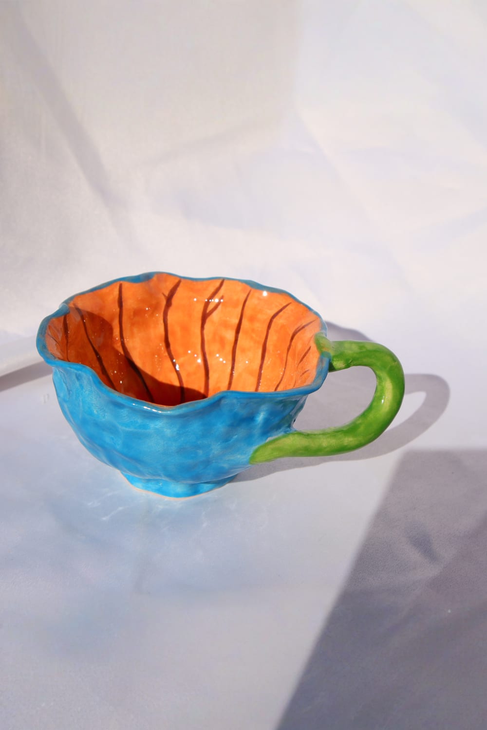 Lily & Loly Ceramics-Lily Serisi El Yapımı Mavi "flower" Çiçek Seramik Kupa 120 Ml-Bardak-3-Milagron.com