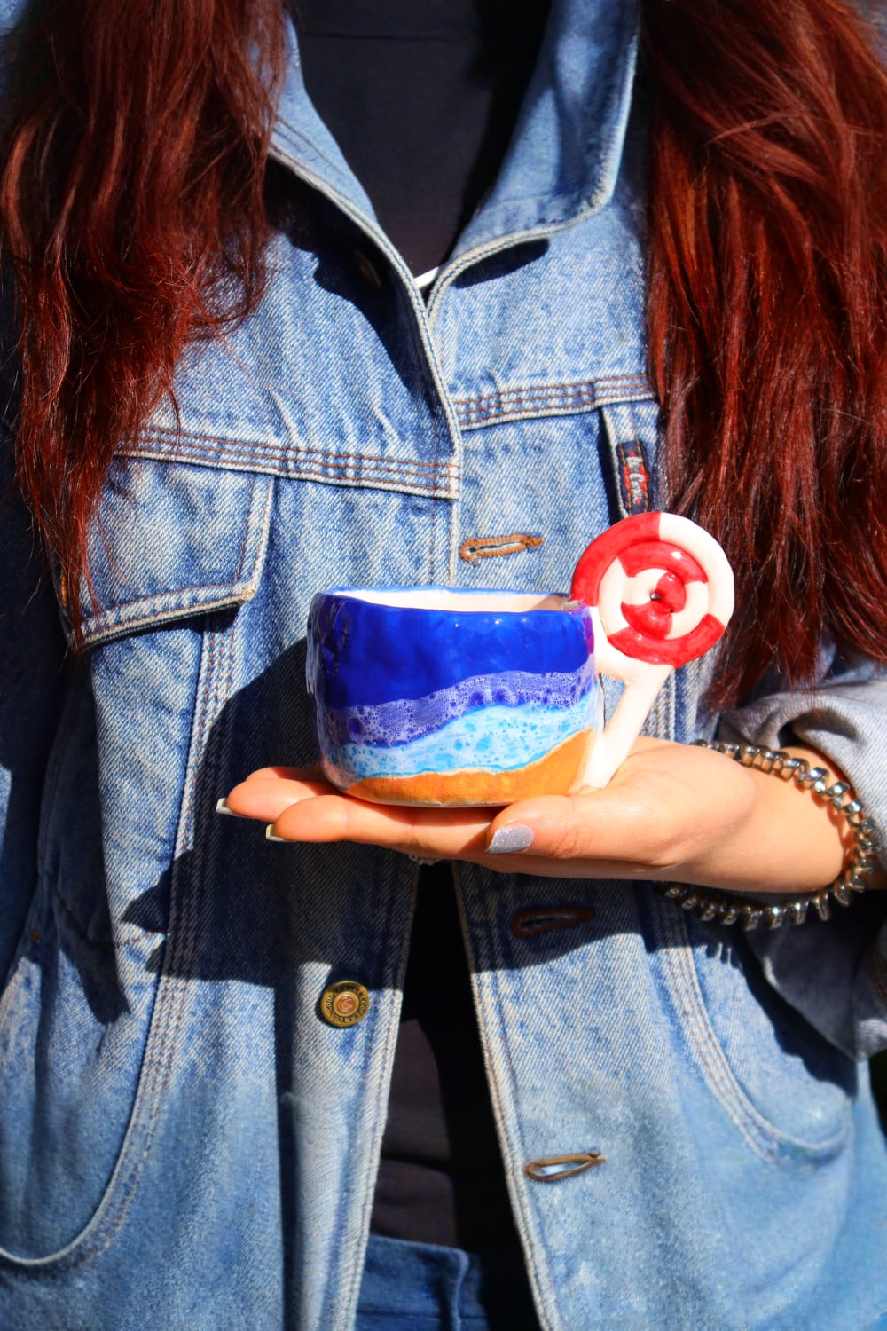 Lily & Loly Ceramics-Lolipop Kulplu Deniz Efektli El Yapımı Seramik Kupa 200 Ml-Bardak-2-Milagron.com