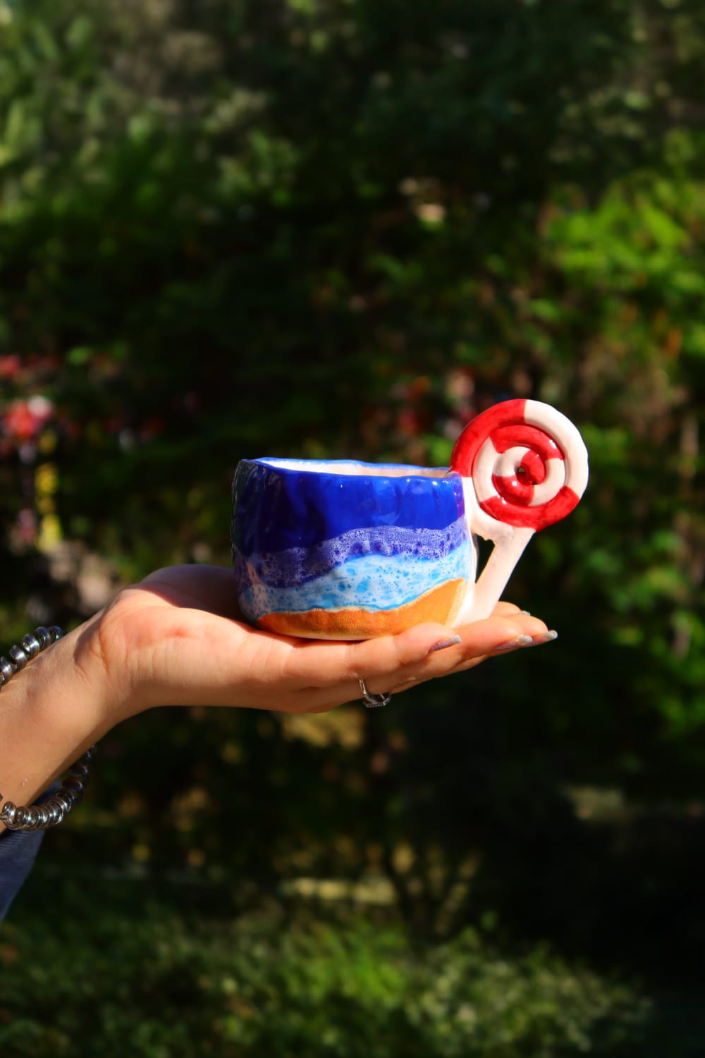 Lily & Loly Ceramics-Lolipop Kulplu Deniz Efektli El Yapımı Seramik Kupa 200 Ml-Bardak-7-Milagron.com