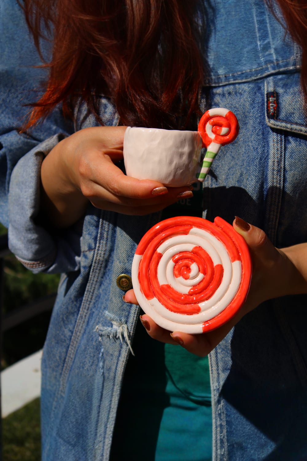 Lily & Loly Ceramics-Lolipop Şeker Kulplu 2'li El Yapımı Seramik Türk Kahvesi Fincan Seti - Lolipop Tabaklı Özel Tasarım-Bardak-6-Milagron.com