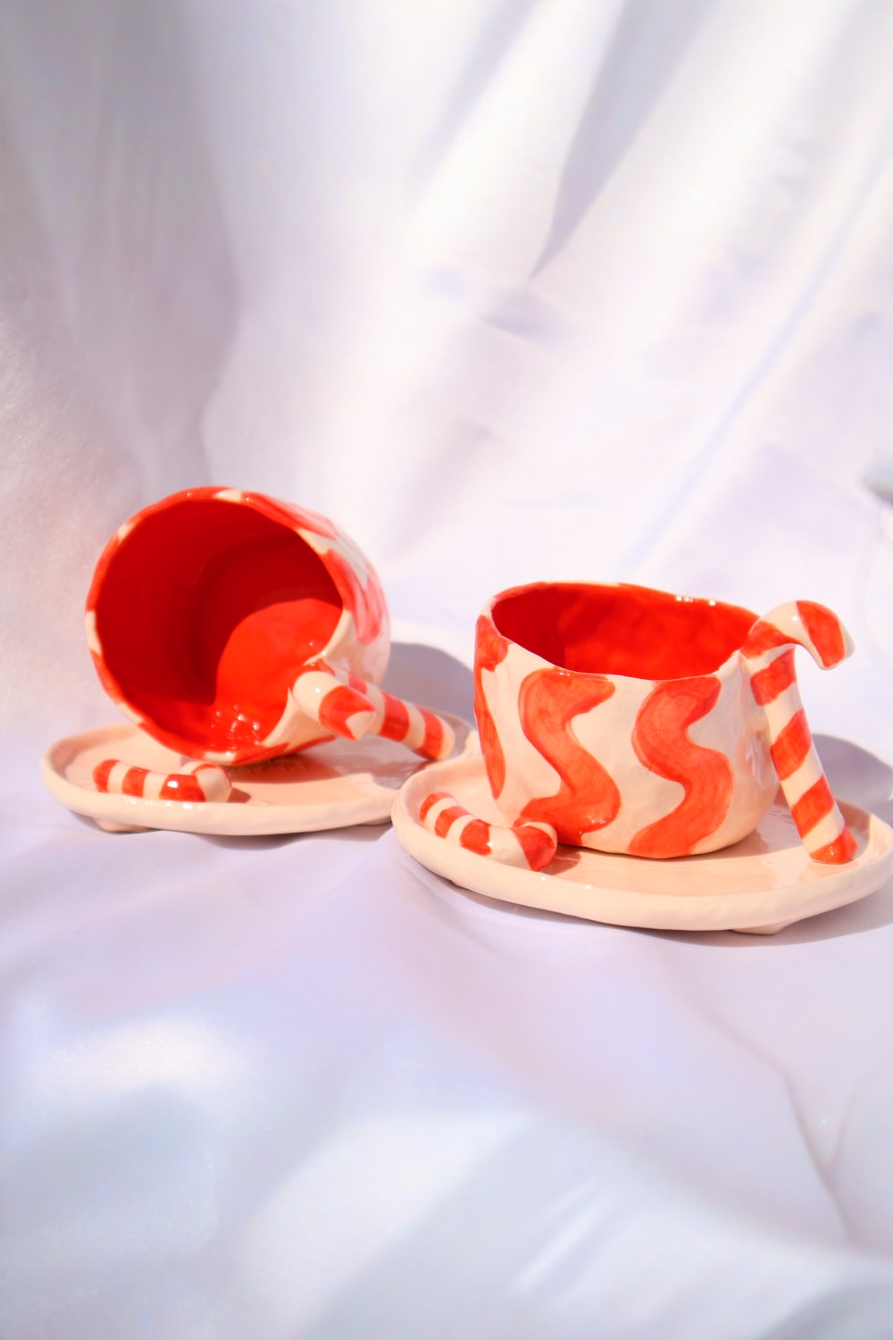 Lily & Loly Ceramics-Lolipop Şekerli 2'li El Yapımı Seramik Türk Kahvesi Fincan Seti -yılbaşı Temalı Tasarım Fincanlar-Bardak-3-Milagron.com