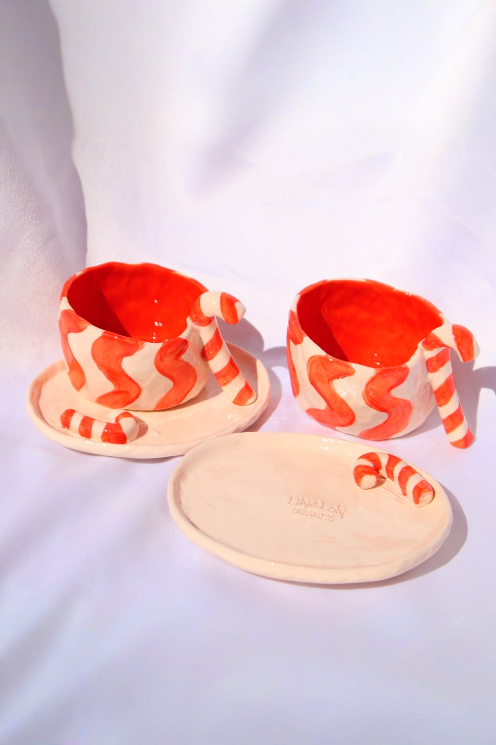 Lily & Loly Ceramics-Lolipop Şekerli 2'li El Yapımı Seramik Türk Kahvesi Fincan Seti -yılbaşı Temalı Tasarım Fincanlar-Bardak-5-Milagron.com