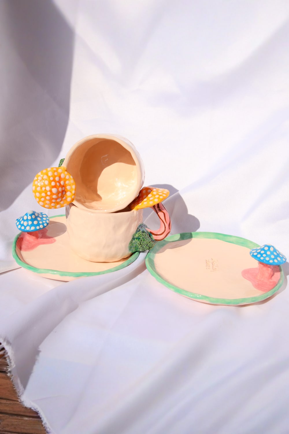 Lily & Loly Ceramics-Renkli Magic Mushrooms Mantarlı Türk Kahvesi Fincan Seti 2'li-Bardak-4-Milagron.com