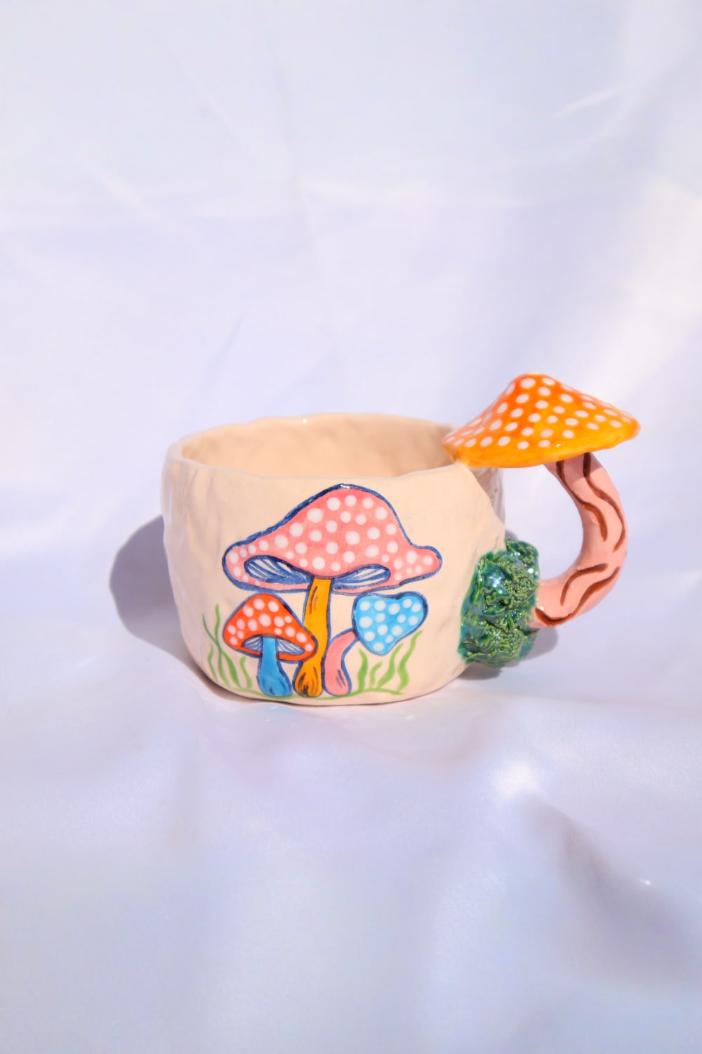 Lily & Loly Ceramics-Renkli Mantar Desenli, Mantarlı Kupa - Mantar Kulplu El Yapımı Seramik Mug 200 Ml-Bardak-2-Milagron.com