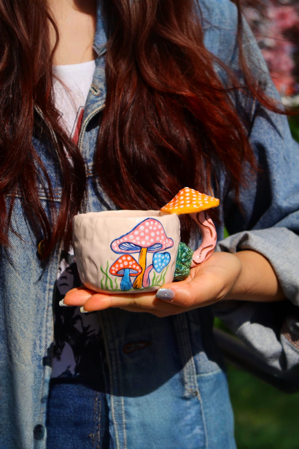 Lily & Loly Ceramics-Renkli Mantar Desenli, Mantarlı Kupa - Mantar Kulplu El Yapımı Seramik Mug 200 Ml-Bardak-8-Milagron.com