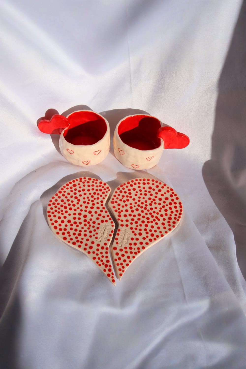 Lily & Loly Ceramics-Sevgililer Günü Serisi 2'li Kırmızı Kalp Kulplu El Yapımı Seramik Türk Kahvesi Fincan Seti-Bardak-3-Milagron.com