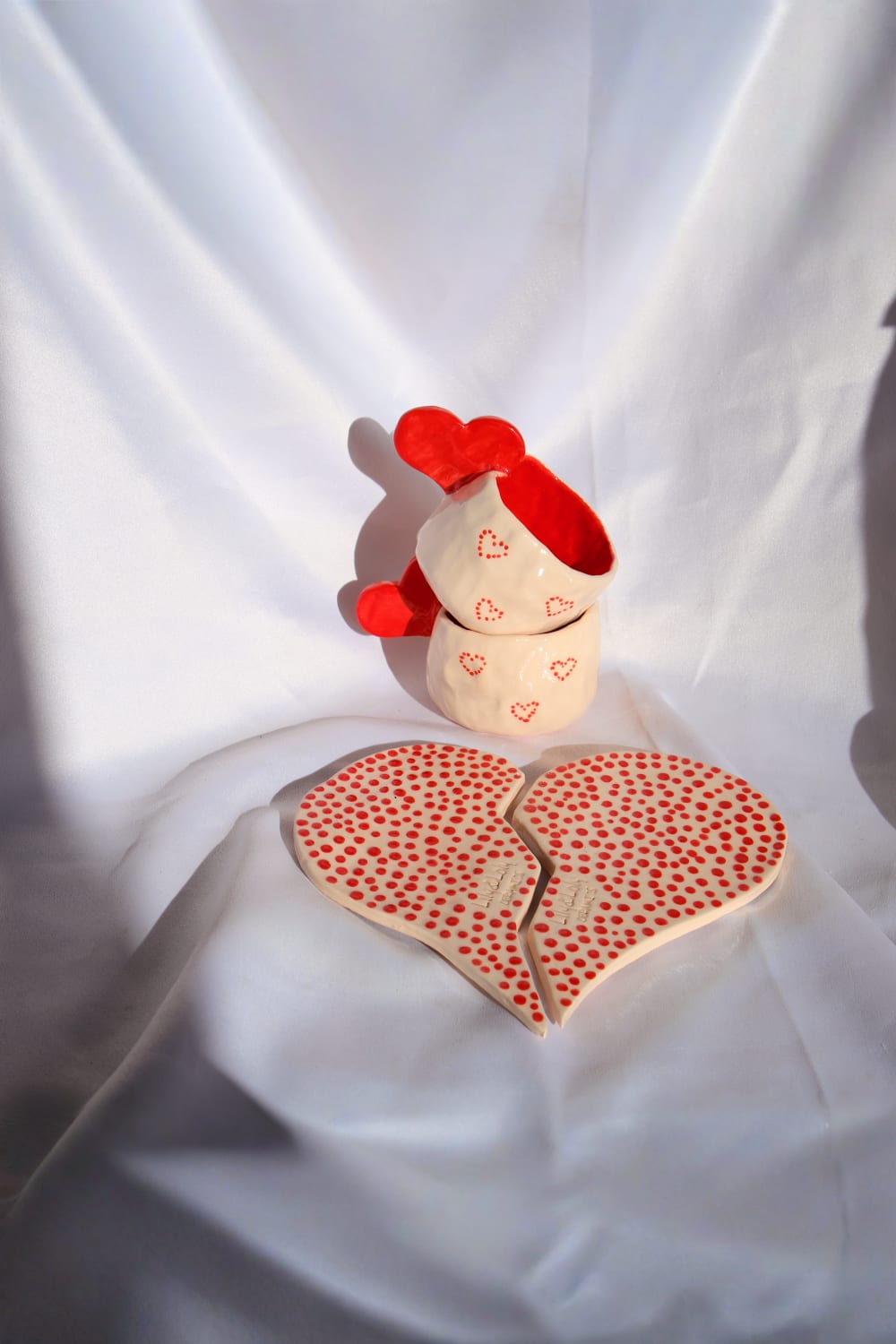 Lily & Loly Ceramics-Sevgililer Günü Serisi 2'li Kırmızı Kalp Kulplu El Yapımı Seramik Türk Kahvesi Fincan Seti-Bardak-6-Milagron.com