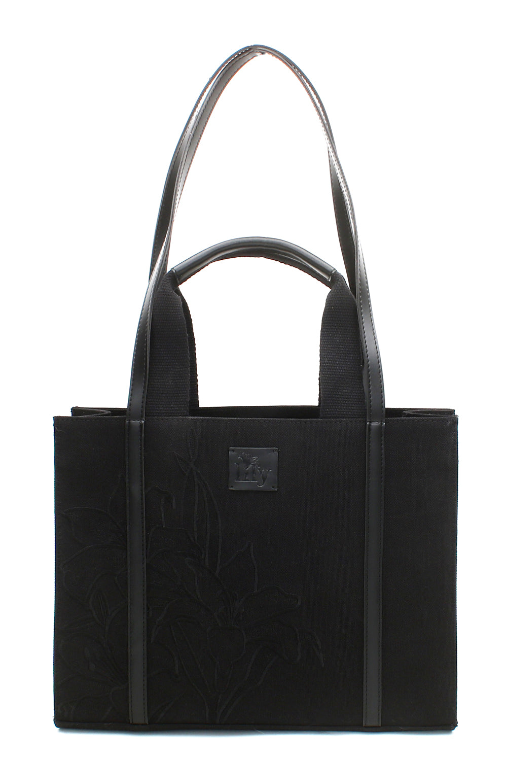 Embroidered Black Canvas Tote - 1