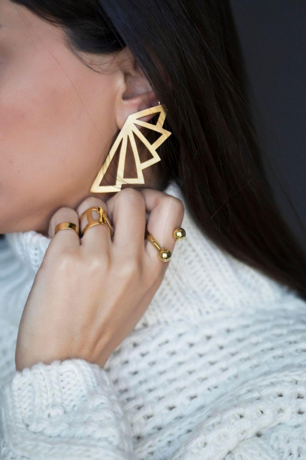 Linya Jewellery-Asimetrik Üçgen Küpe Gold-Küpe-2-Milagron.com