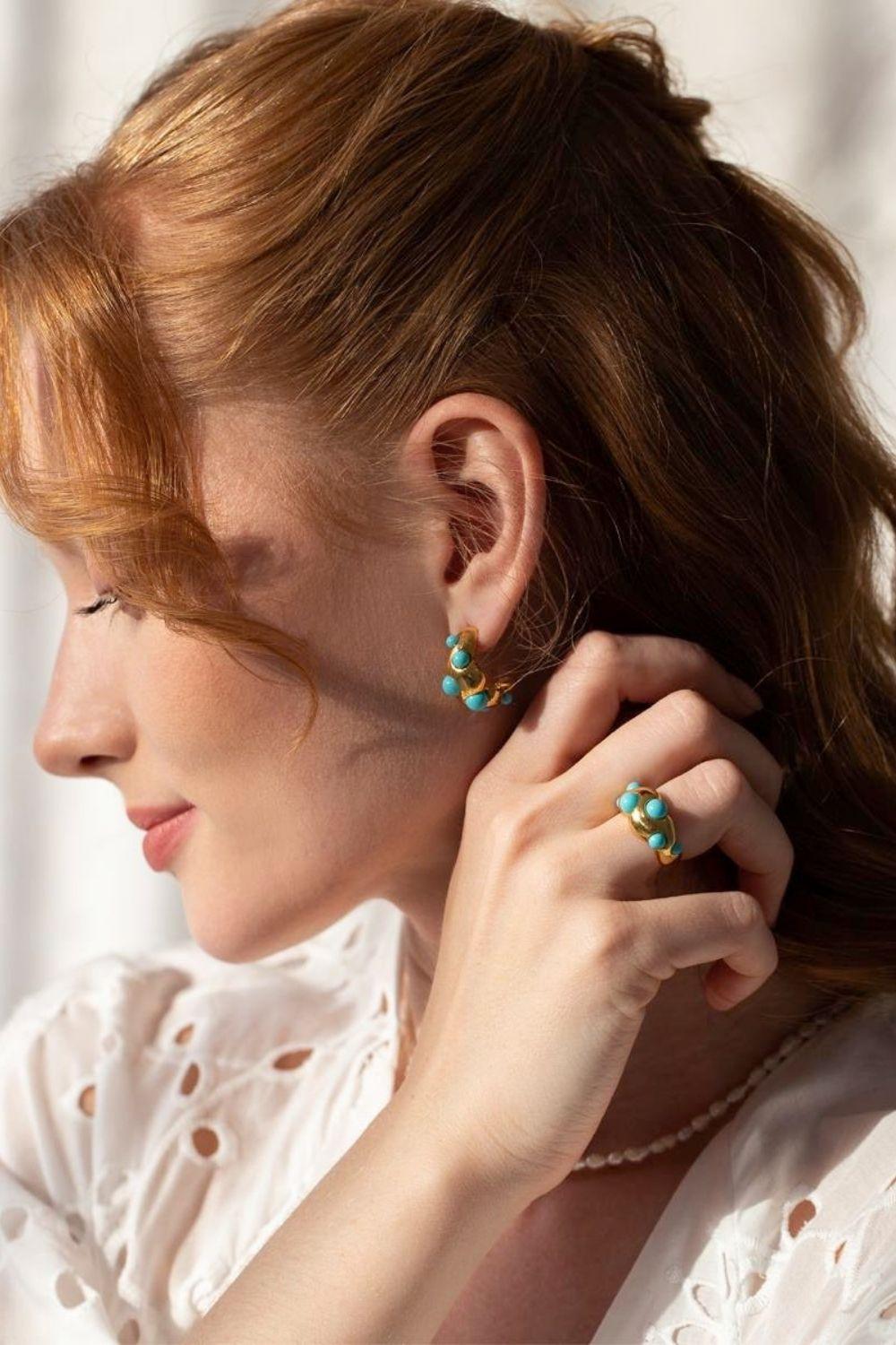 Linya Jewellery-Ayza Turkuaz Halka Küpe-Küpe-3-Milagron.com