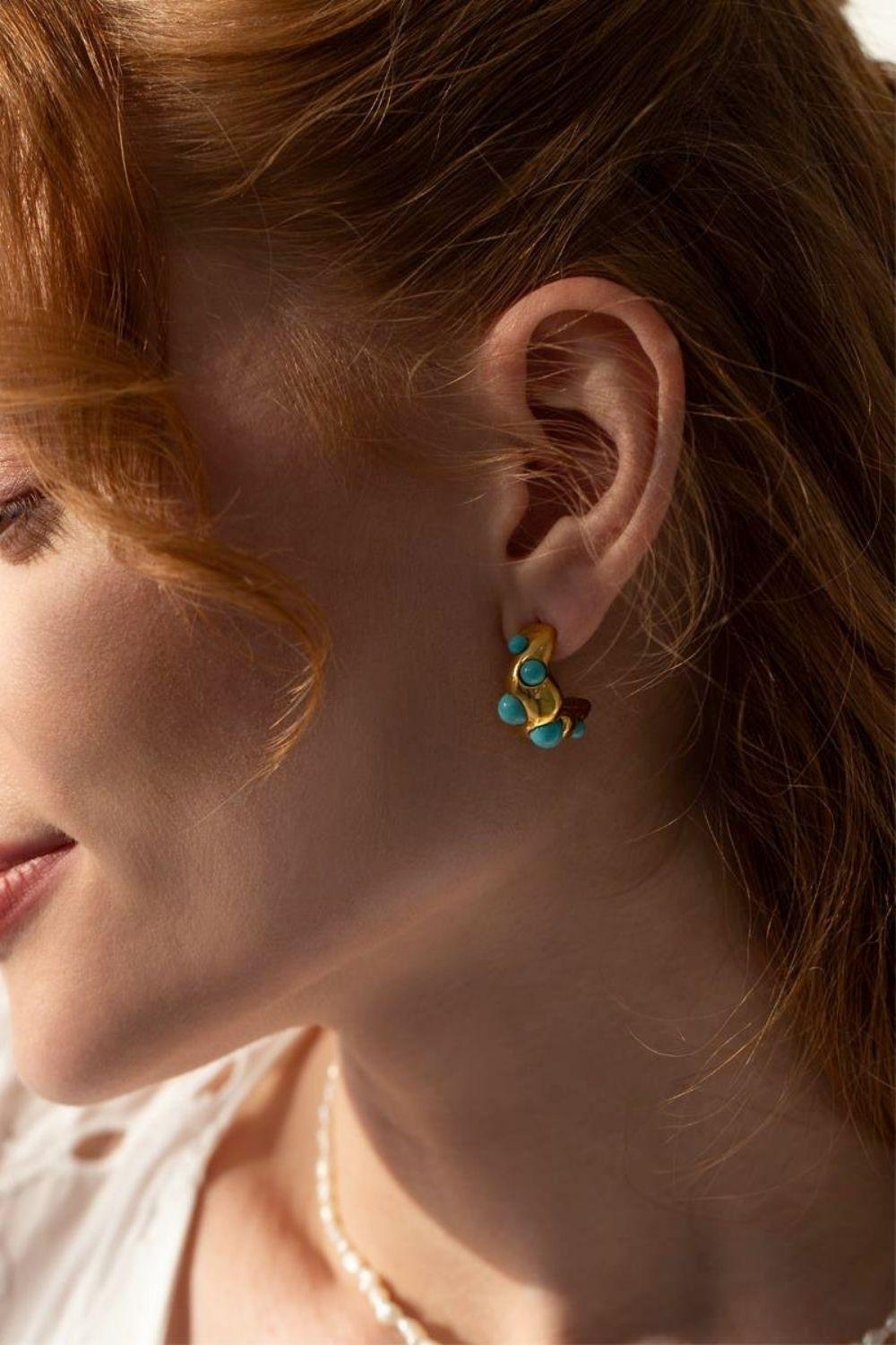 Linya Jewellery-Ayza Turkuaz Halka Küpe-Küpe-4-Milagron.com