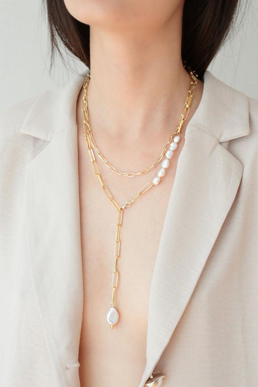 Linya Jewellery-Bety Zincirli İnci Kolye-Kolye-2-Milagron.com