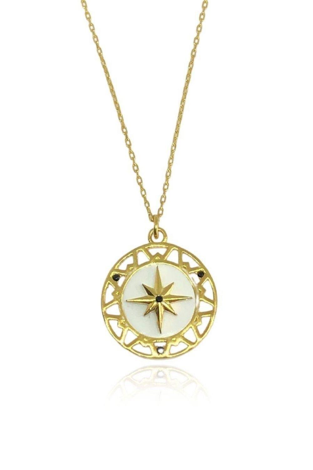 Linya Jewellery-Beyaz Mineli Kutup Yıldızı Madalyon-Kolye-1-Milagron.com