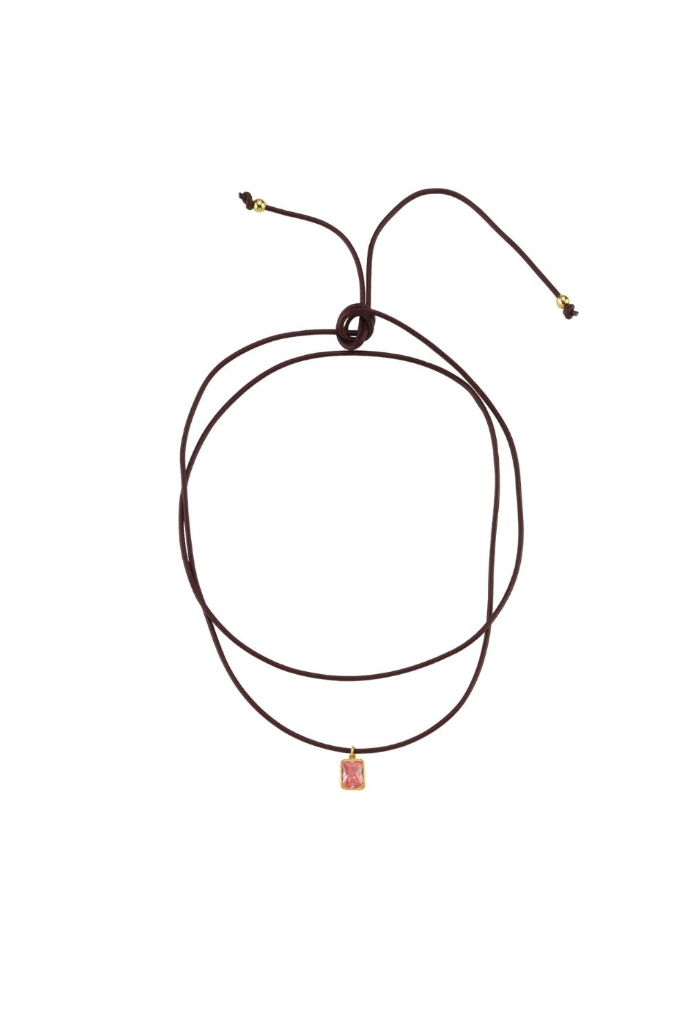 Bordo Deri İPli Pembe Kristal TaşLı Kolye - 1