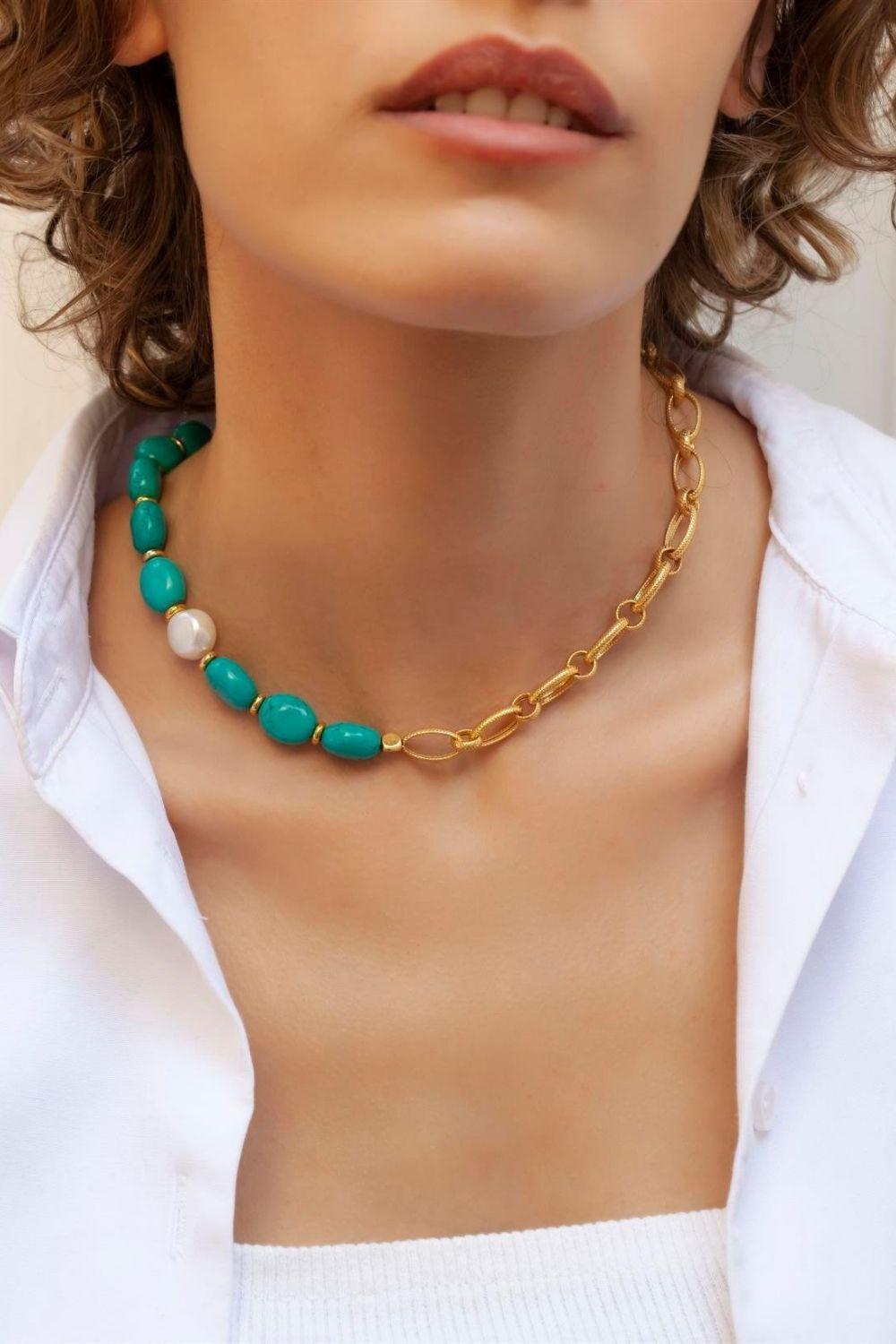 Linya Jewellery-Comiso Turkuaz Zincir Kolye-Kolye-3-Milagron.com