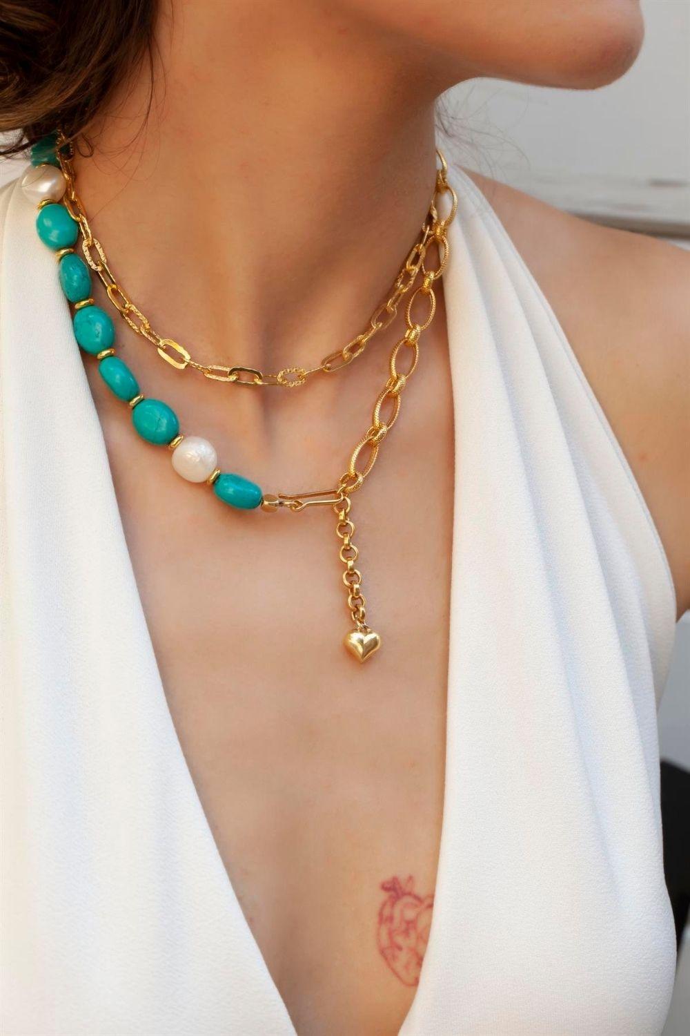 Linya Jewellery-Comiso Turkuaz Zincir Kolye-Kolye-4-Milagron.com