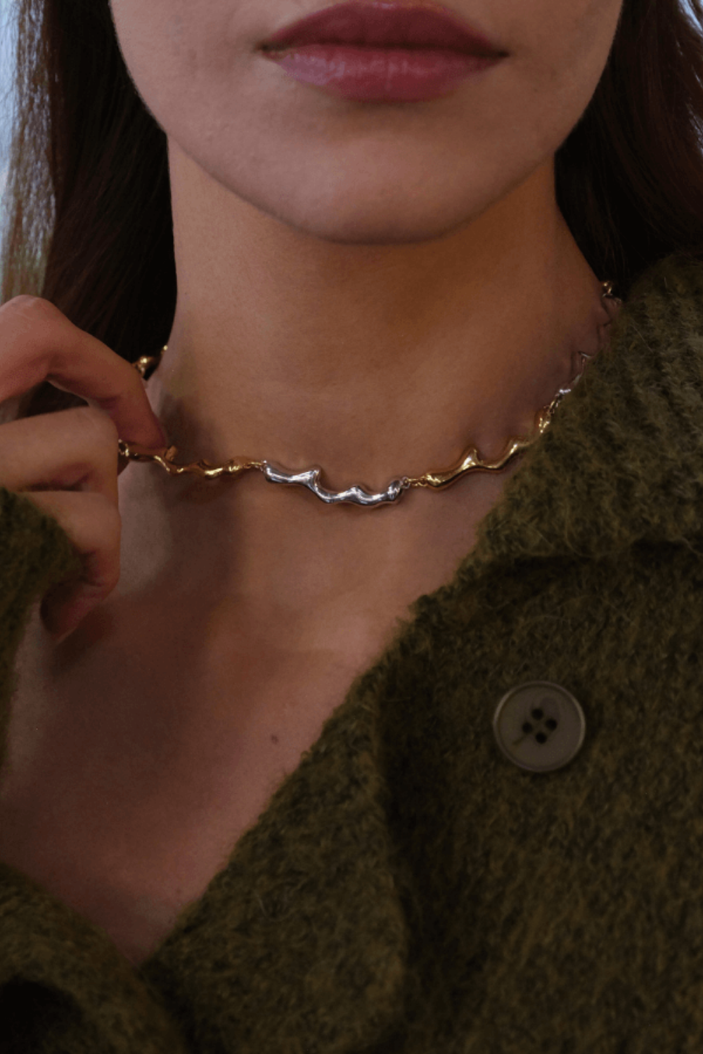 Linya Jewellery-Dery Çift Renk Damla Kolye Choker-Kolye-2-Milagron.com