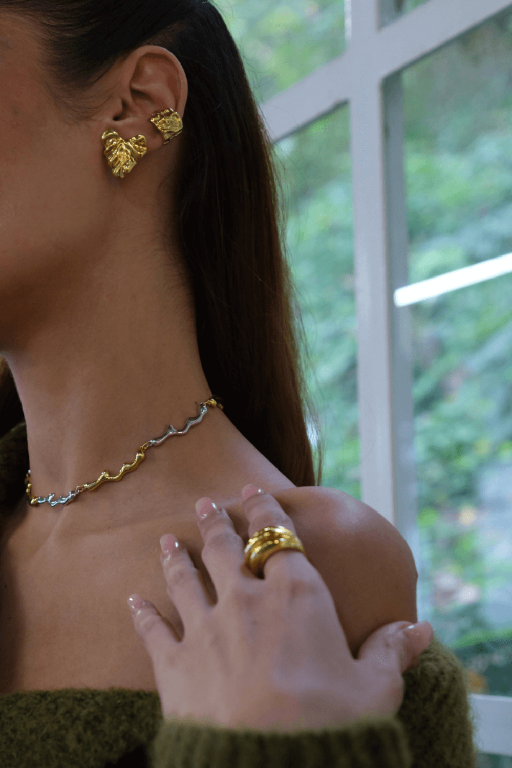 Linya Jewellery-Dery Çift Renk Damla Kolye Choker-Kolye-5-Milagron.com