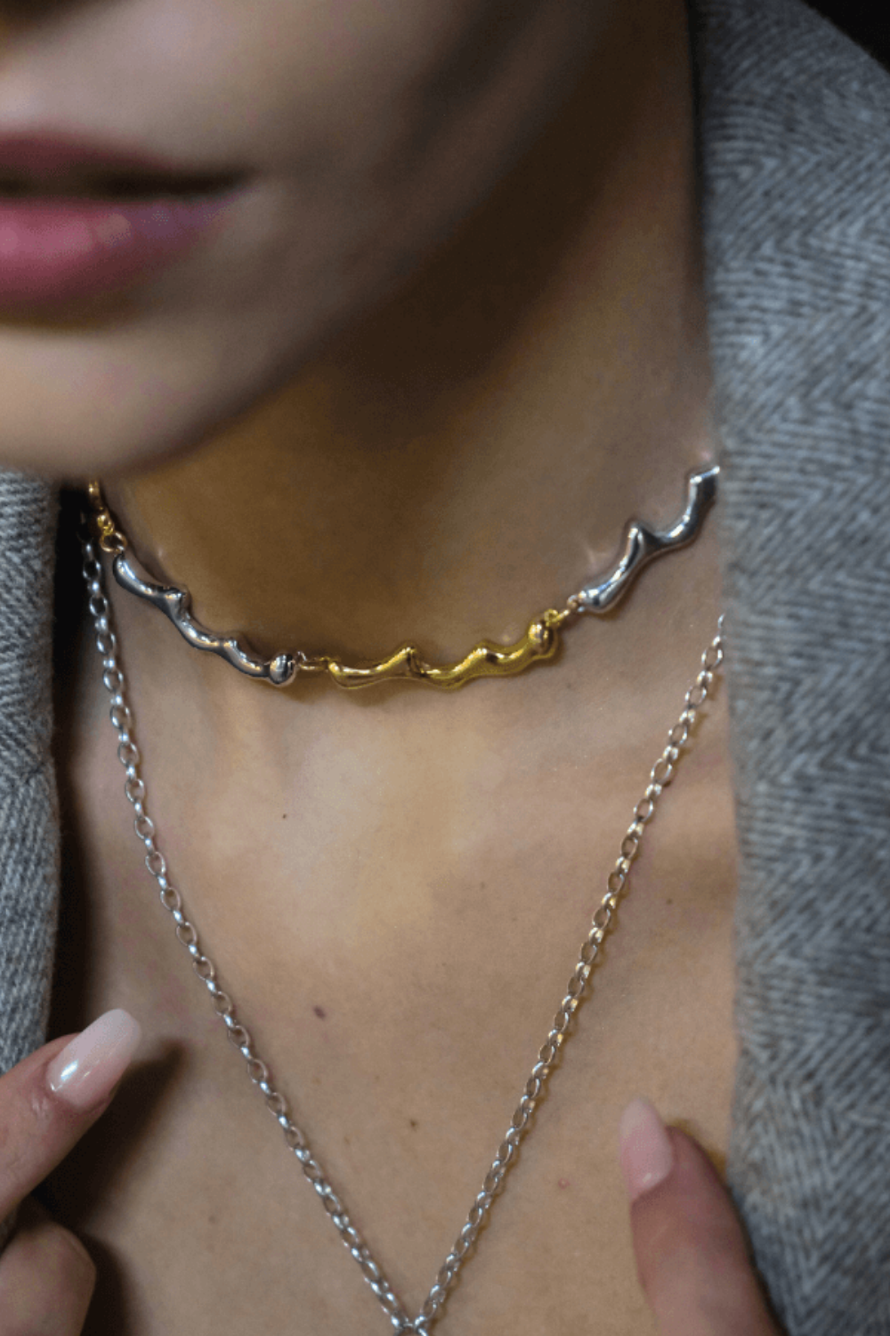 Linya Jewellery-Dery Çift Renk Damla Kolye Choker-Kolye-7-Milagron.com