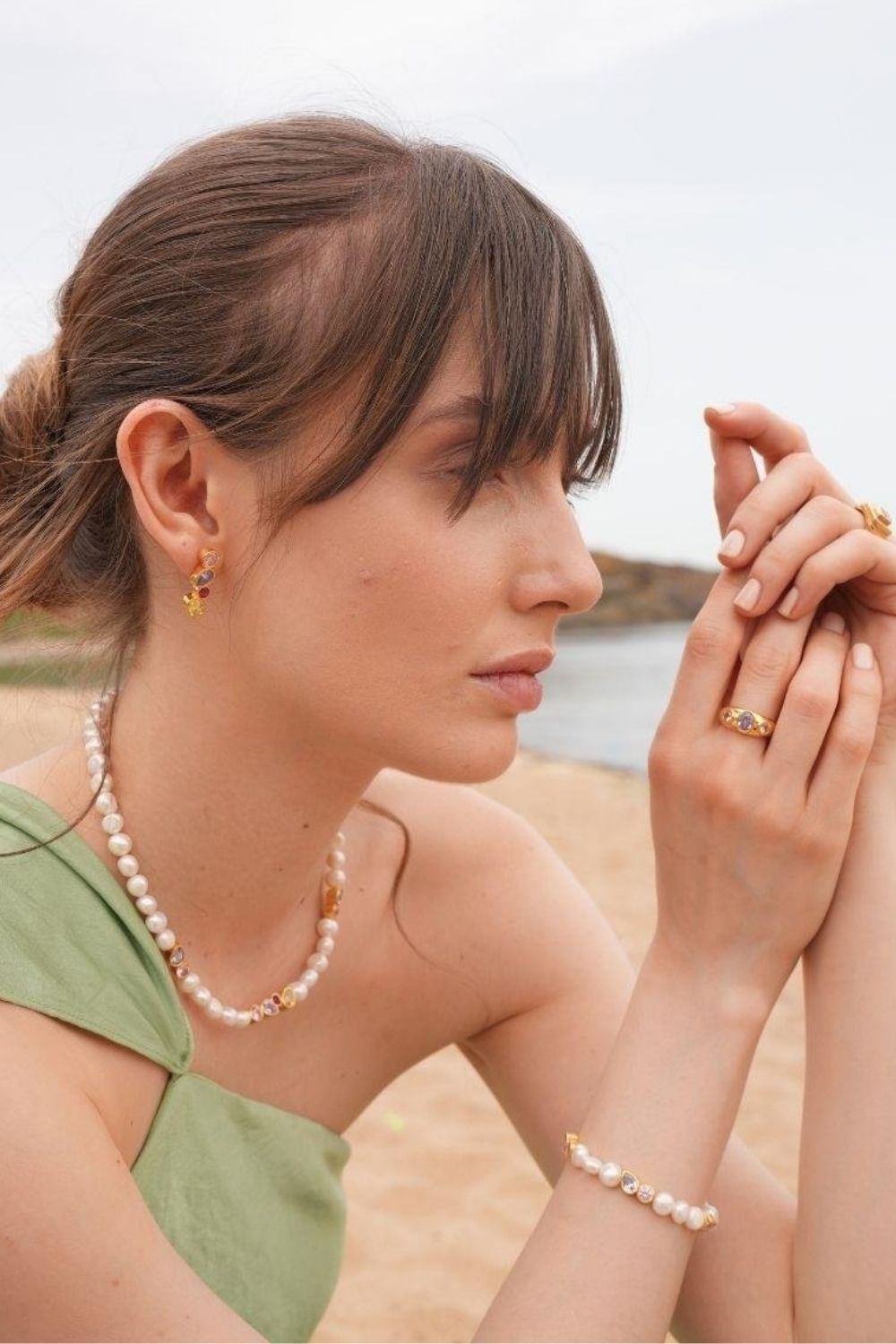 Linya Jewellery-Diana Renkli Taşlı İnci Bileklik-Bileklik-2-Milagron.com