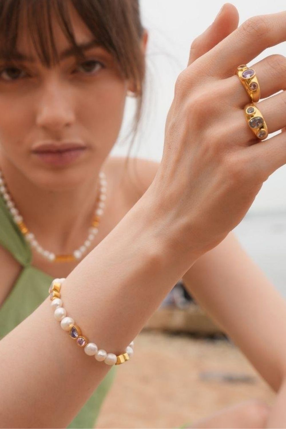 Linya Jewellery-Diana Renkli Taşlı İnci Bileklik-Bileklik-3-Milagron.com