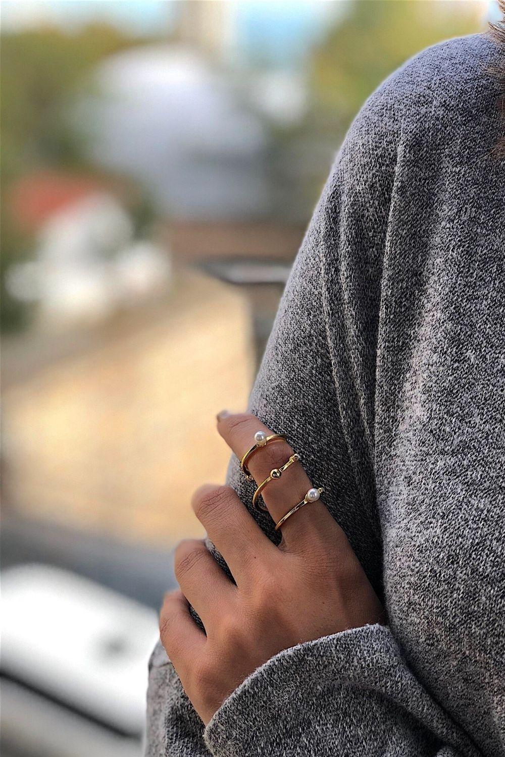 Linya Jewellery-Dönen Incili Yüzük Gold-Yüzük-2-Milagron.com