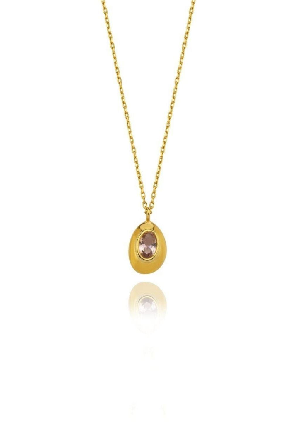 Linya Jewellery-Ella Pembe Taşlı Oval Kolye-Kolye-1-Milagron.com