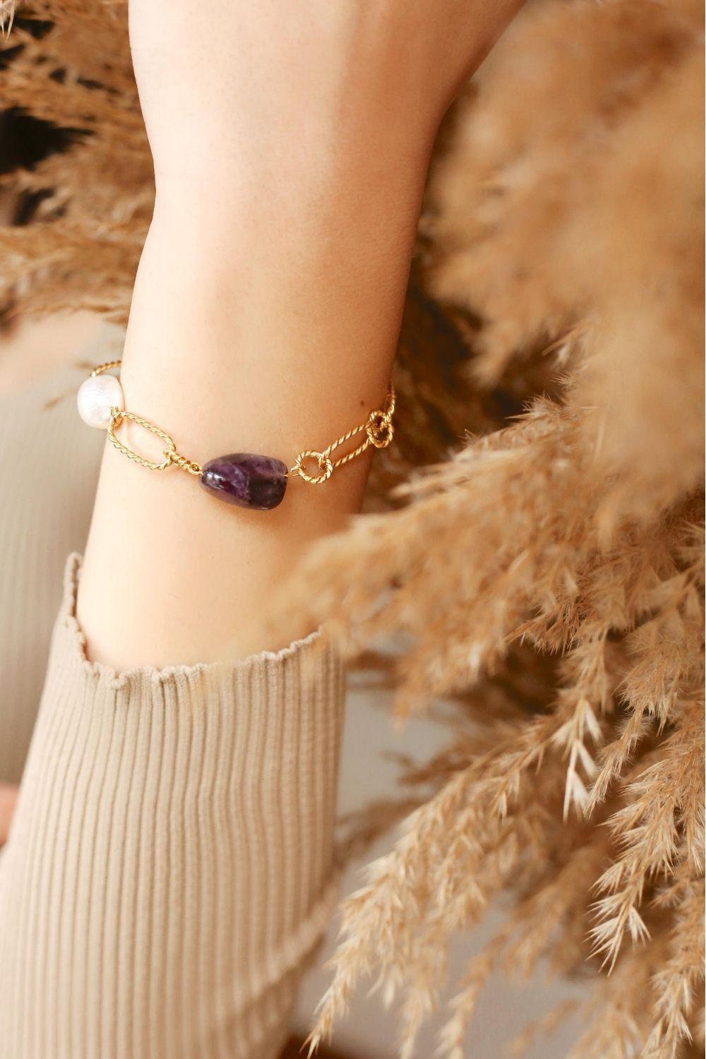 Linya Jewellery-Elly Mor Taş Bileklik-Yüzük-1-Milagron.com