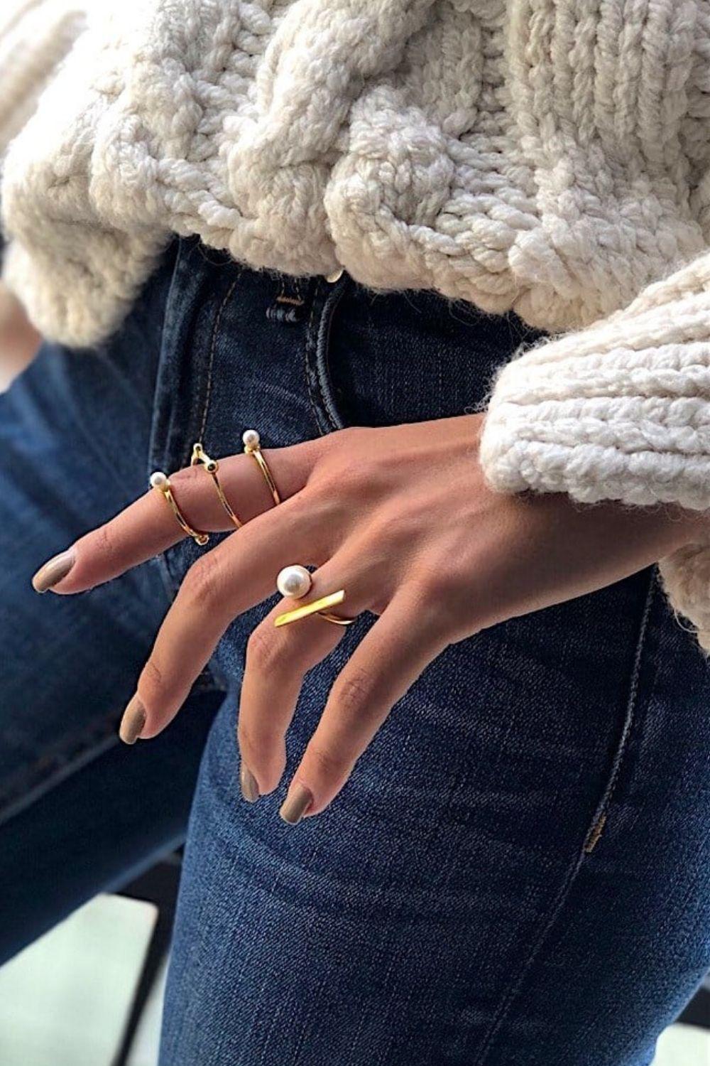 Linya Jewellery-İncili Şerit Yüzük-Yüzük-2-Milagron.com