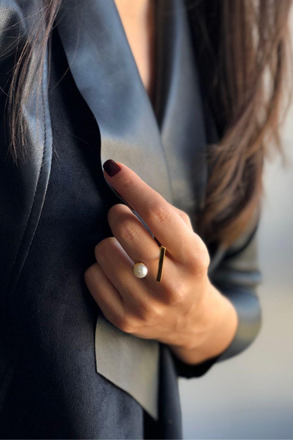 Linya Jewellery-İncili Şerit Yüzük-Yüzük-3-Milagron.com