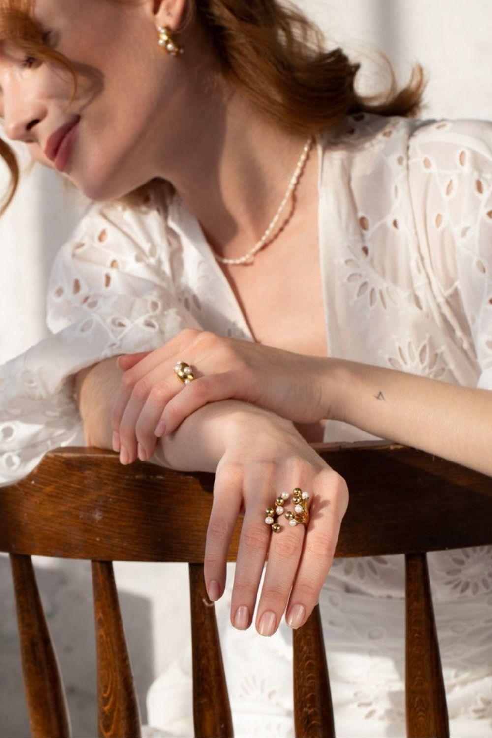 Linya Jewellery-Kafes İncili Yüzük-Yüzük-3-Milagron.com