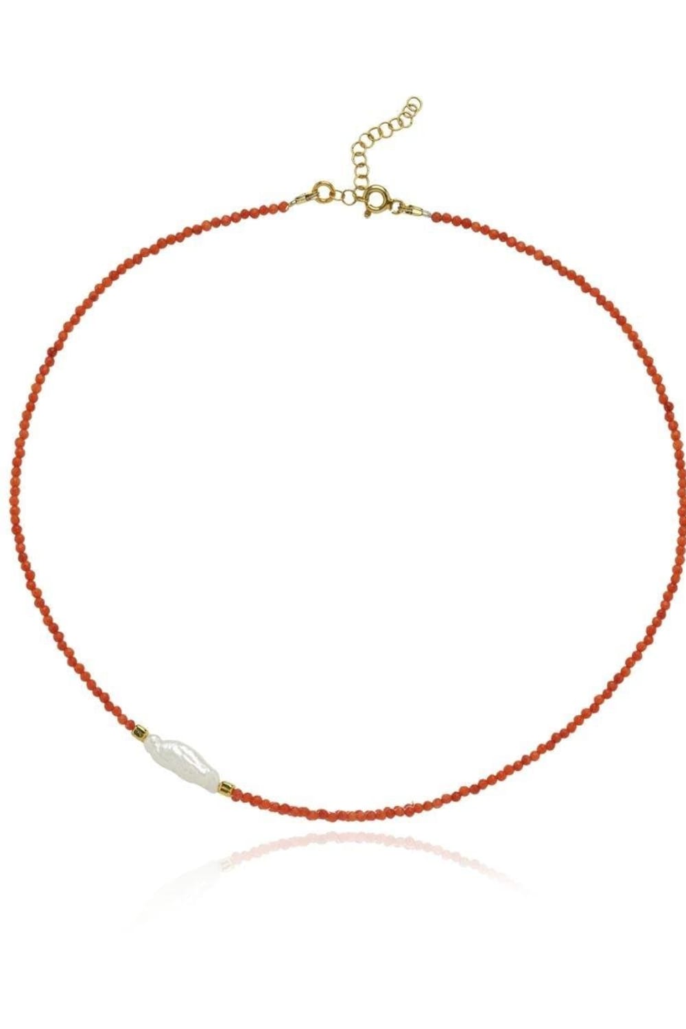 Linya Jewellery-Kely Kırmızı Mercanlı Küçük İncili Kolye-Kolye-1-Milagron.com