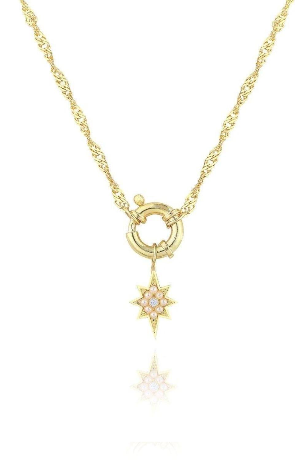 Linya Jewellery-Kutup Yıldızı Kilitli İncili Kolye Gold-Kolye-1-Milagron.com