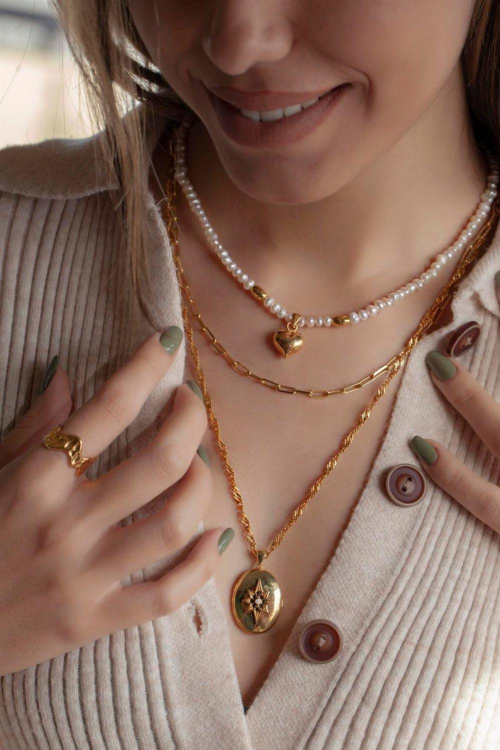 Linya Jewellery-Letsy Kalp İnci Kolye-Kolye-3-Milagron.com