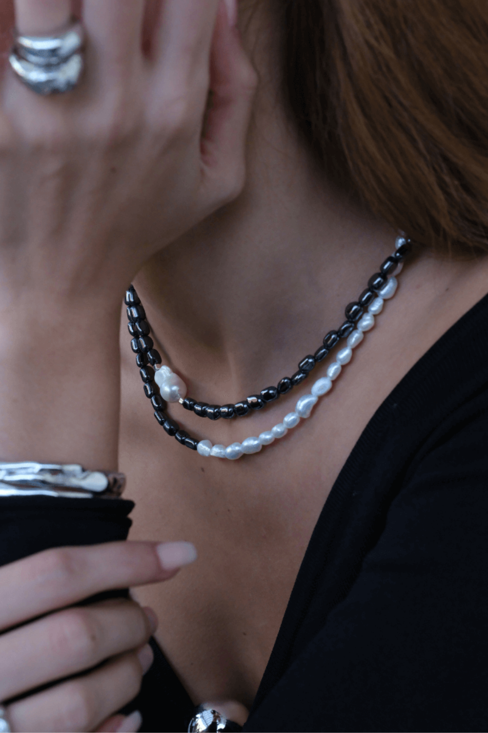 Linya Jewellery-Maori Siyah Beyaz İnci Kolye-Kolye-3-Milagron.com