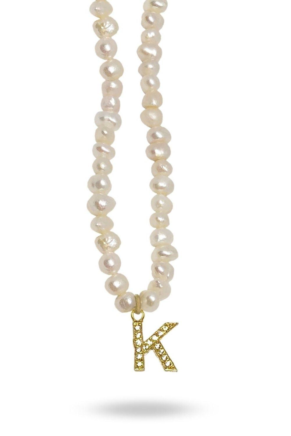 Linya Jewellery-Mono K Harfli İnci Kolye-Kolye-1-Milagron.com
