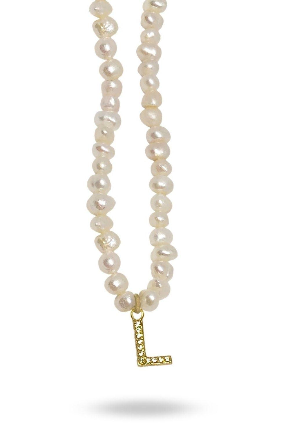 Linya Jewellery-Mono L Harfli İnci Kolye-Kolye-1-Milagron.com