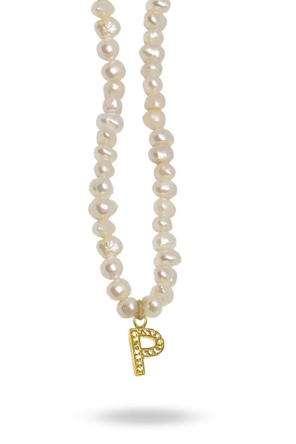 Linya Jewellery-Mono P Harfli İnci Kolye-Kolye-1-Milagron.com