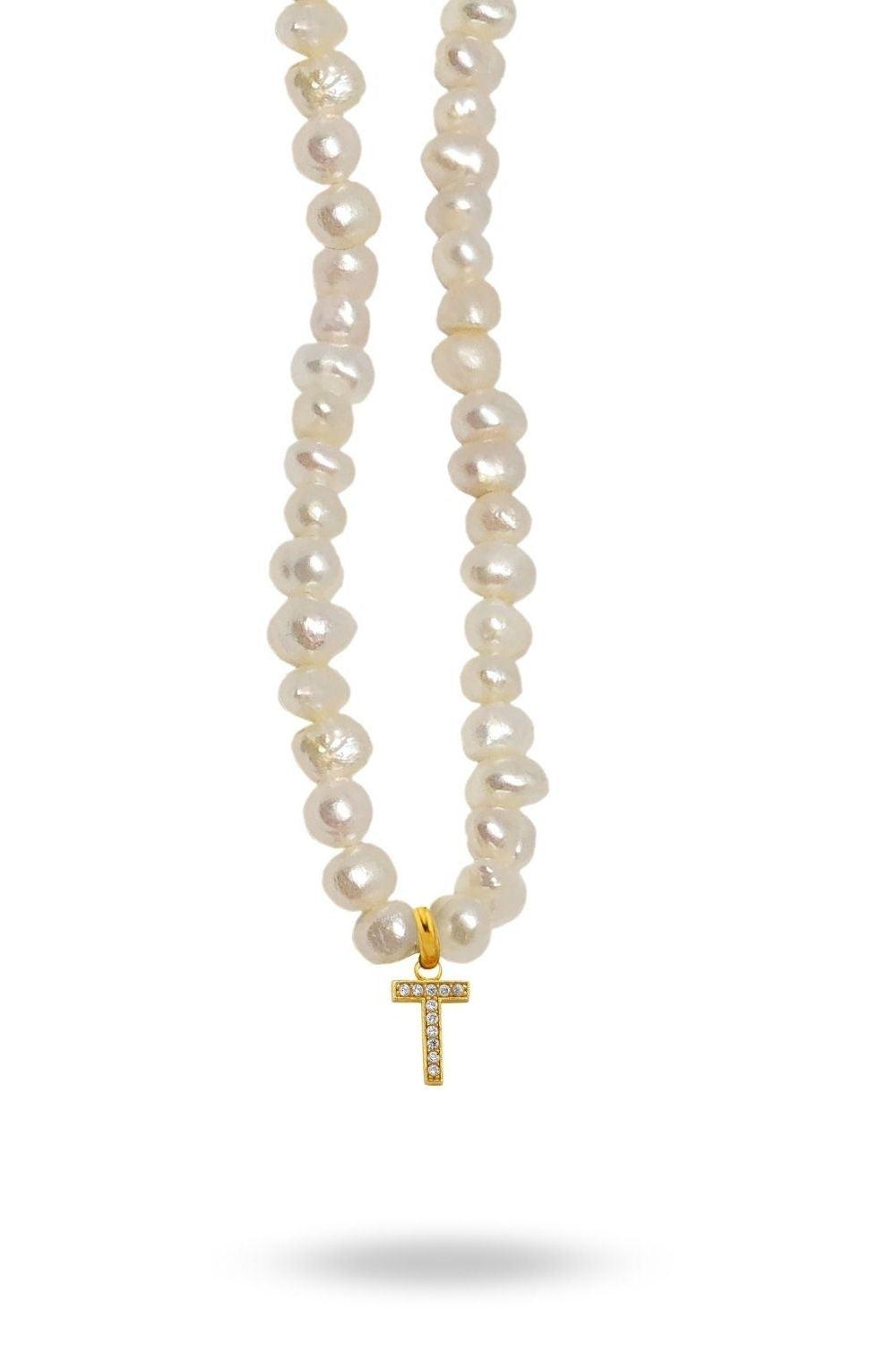 Linya Jewellery-Mono T Harfli İnci Kolye-Kolye-1-Milagron.com