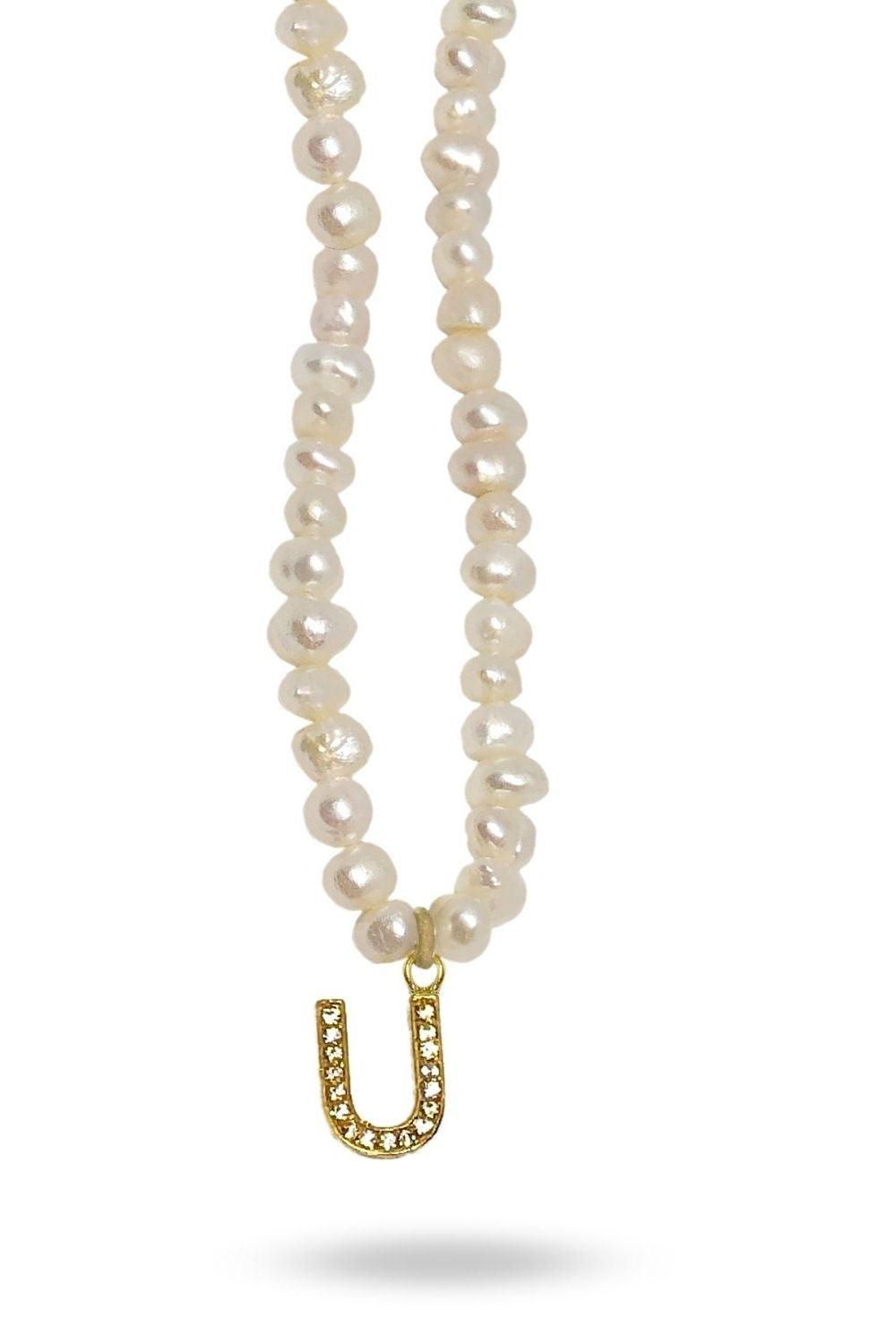 Linya Jewellery-Mono U Harfli İnci Kolye-Kolye-1-Milagron.com